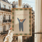 Vaikiškas plakatas su mielu peliuku iškėlusiu rankas ir užrašu „I love you this much“, vaikų kambario dekoras, nursery wall art, gyvūnėlio iliustracija, dovana kūdikiui ar vaikui